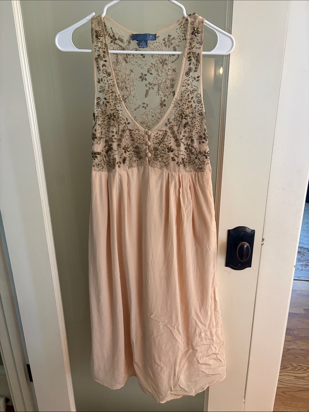Anthropologie/dil Peach Beaded Sleeveless V-Neck Dress